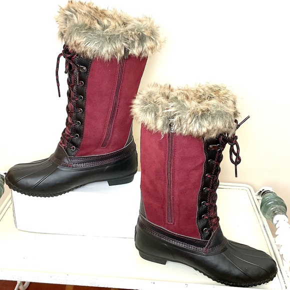 Sporto Natasha Waterproof Suede Leather Winter Duck Boots - Merlot - Size 8W - Picture 2 of 16